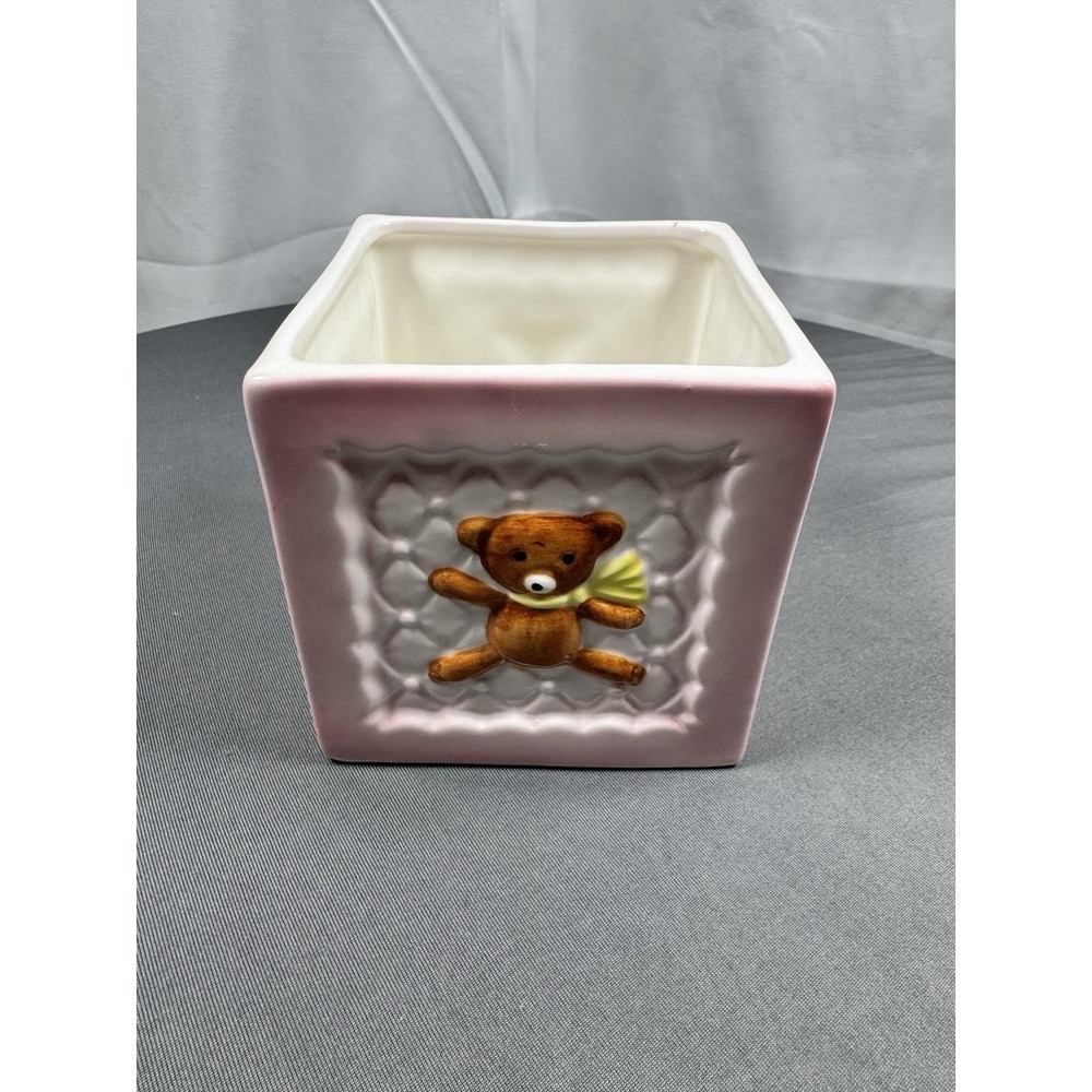 Royal Imports Pink Ceramic Baby Block Planter‎ Teddy Bear Alphabet A B Nursery